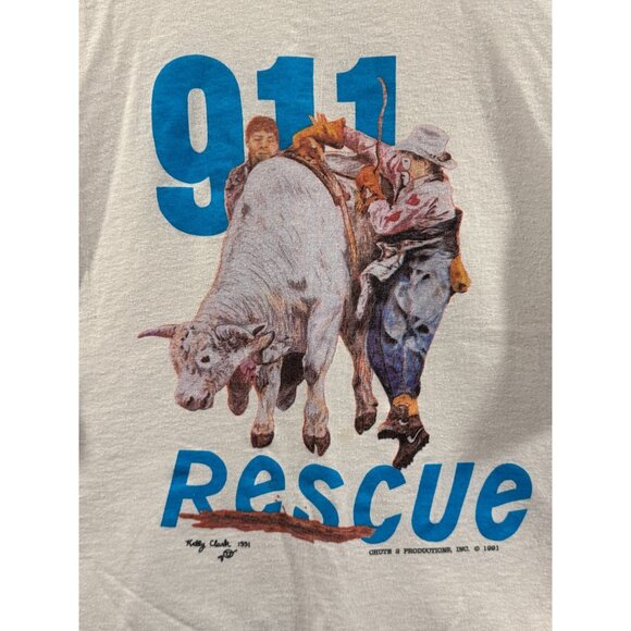 VTG Rescue 911 TV Show t-shirt single stitch Chute 2 Productions Rodeo Bull RARE - Picture 7 of 9